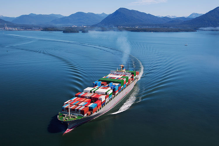 Container ship in the ocean