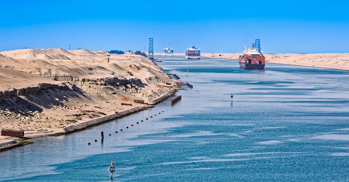 Ships passing through the Suez Canal.